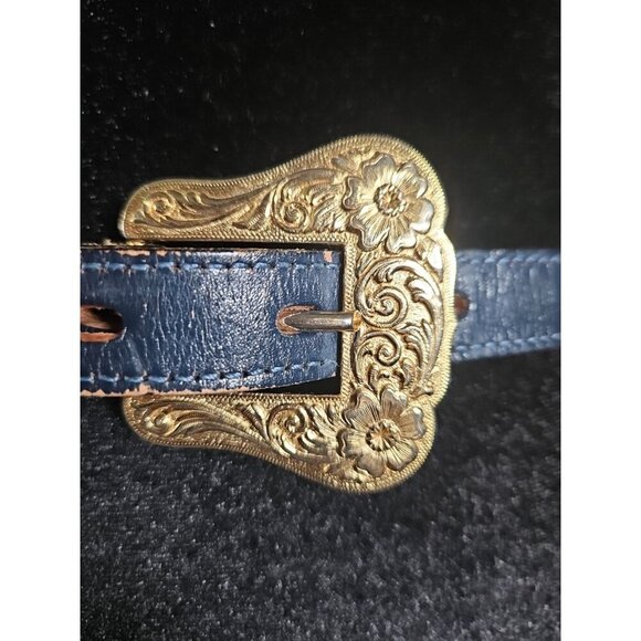 womens dun dee blue gold belt gold detail size 30 leather - Picture 3 of 5